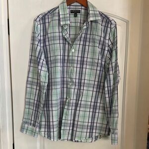 Express Green and White Blouse Lightweight Plaid Design